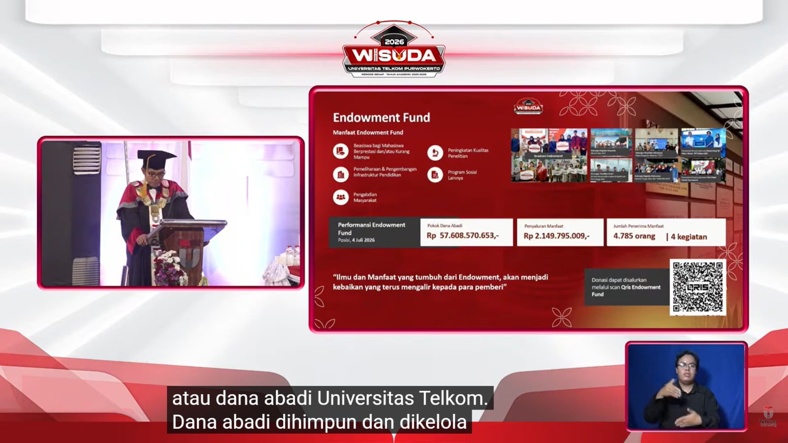 Campaign Endowment Fund pada Wisuda Telkom University Kampus Purwokerto Periode Genap TA 2025/2026